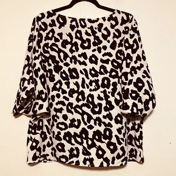LOFT Black and White Leopard Print Balloon Sleeve Top - Picture 3 of 9